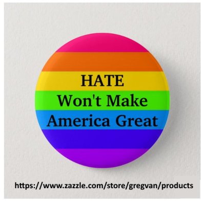 Hate Won't Make America Great - zazzle/gregvan - button sticker
