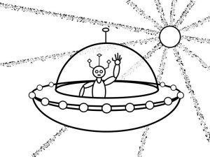 Friendly Alien in a Flying Saucer - Free Coloring Book by gvan42