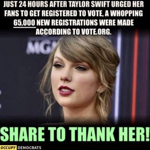 Taylor Swift says Register and Vote - meme